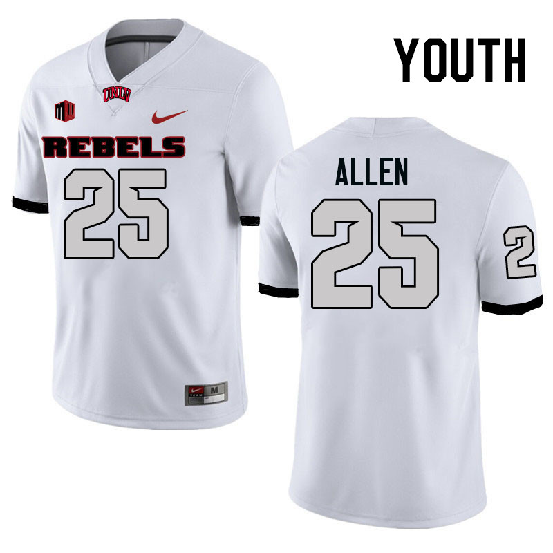 Youth #25 Jaylen Allen UNLV Rebels College Football Jerseys Stitched-White